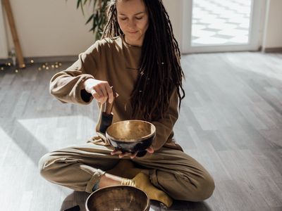 Close up of eyes during a meditation session.